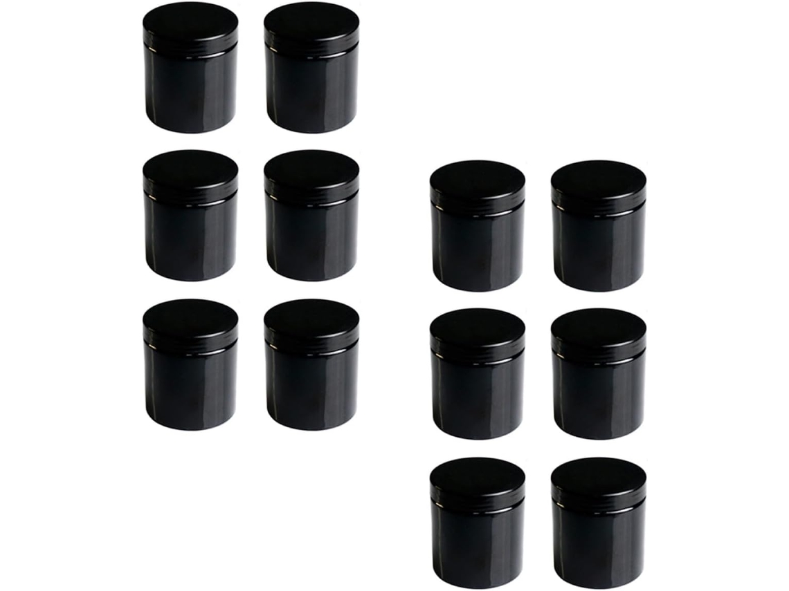 De 12 Potes Cosméticos Nuobesty Em Pet, 500ml, Pretos, Com Abertura Larga E 89 Dentes, Ideais Para Creme Facial.