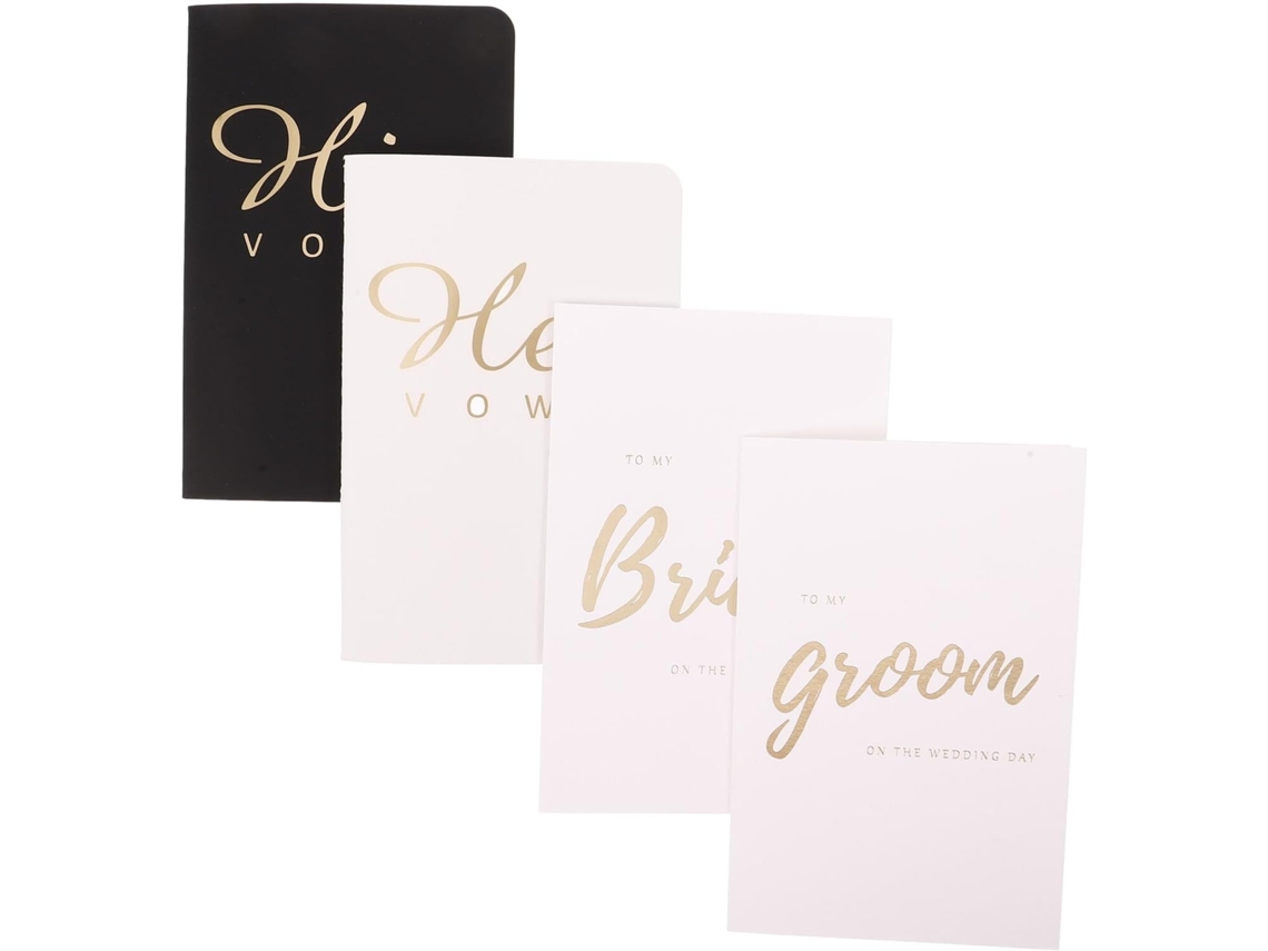 Conjunto De 4 Livretos Brancos Para Votos De Casamento, Caderno Ele, Letras Douradas, Acessórios Cerimônia E
