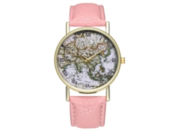 Relógio de quartzo para casal com pulseira de PU e numerais romanos rosa.