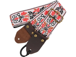 Correia para Guitarra, Alça de Ombro para Instrumento Baixo, Cinto para Ukulele, Estampa Floral em Couro Preto SFUSHOS