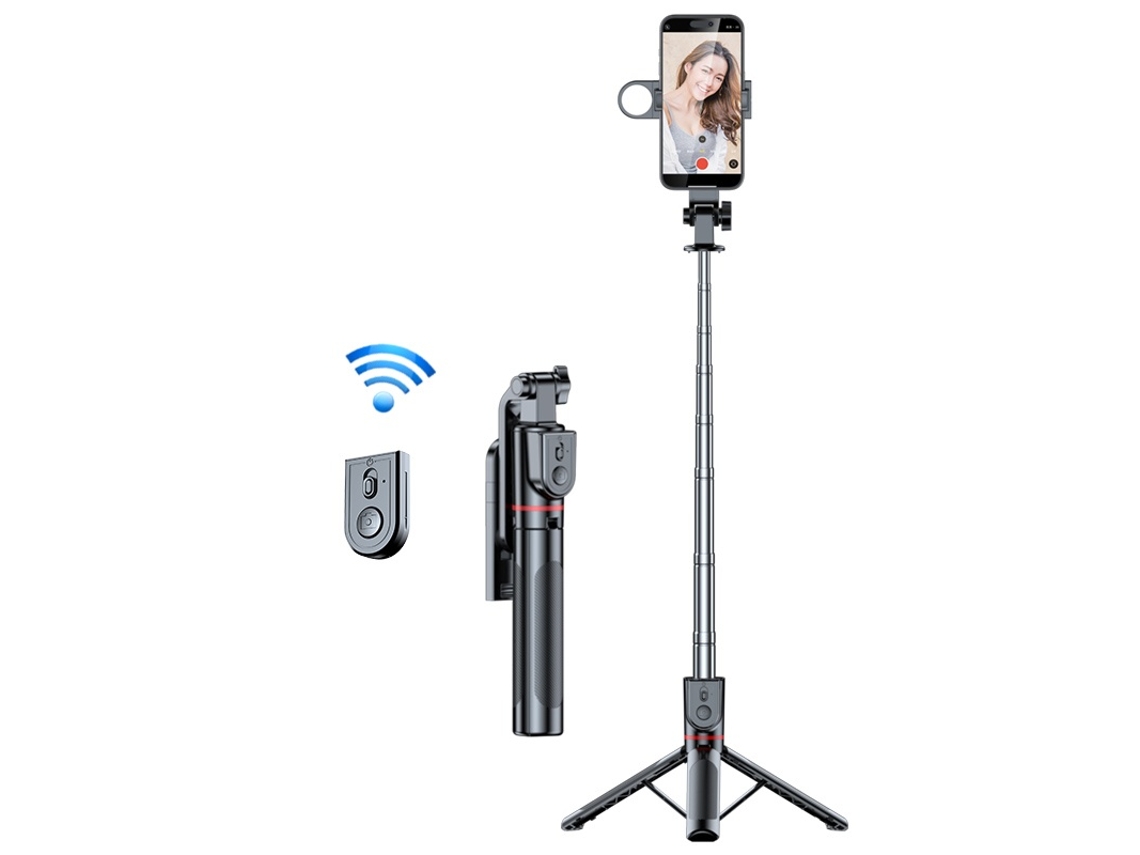 Lurelia Tripé Para Selfie Extensível, Para Telemóvel, Em Aço Inoxidável, Preto