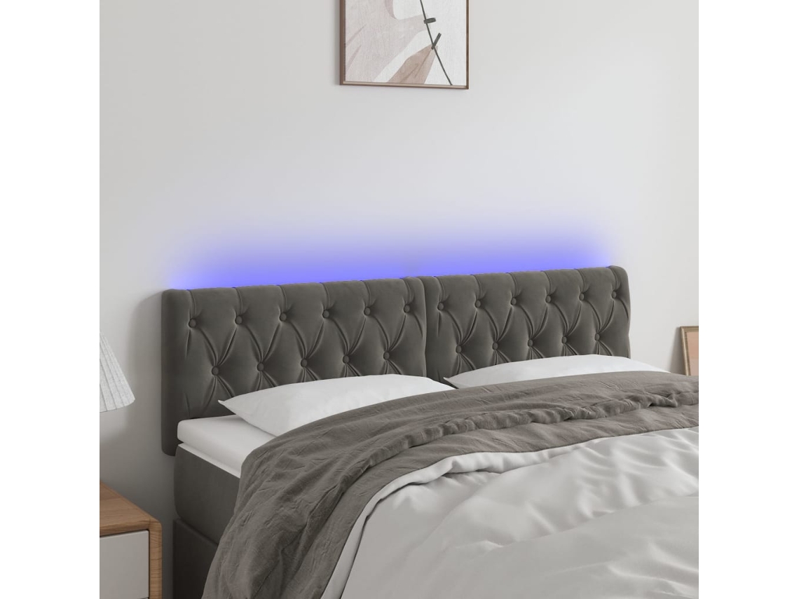 Cabecero de terciopelo con luces LED 144x7x78/88cm Gris oscuro