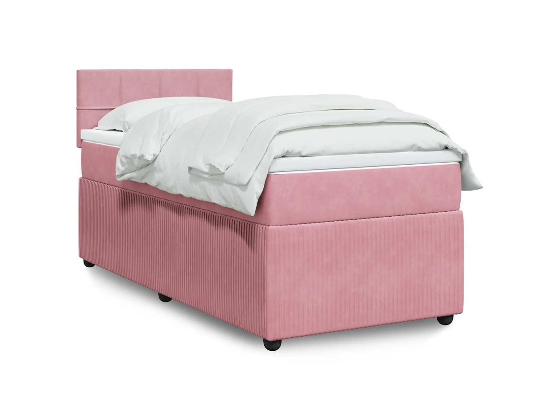 Cama Com Molas/colchão 90x200 Cm Veludo Rosa