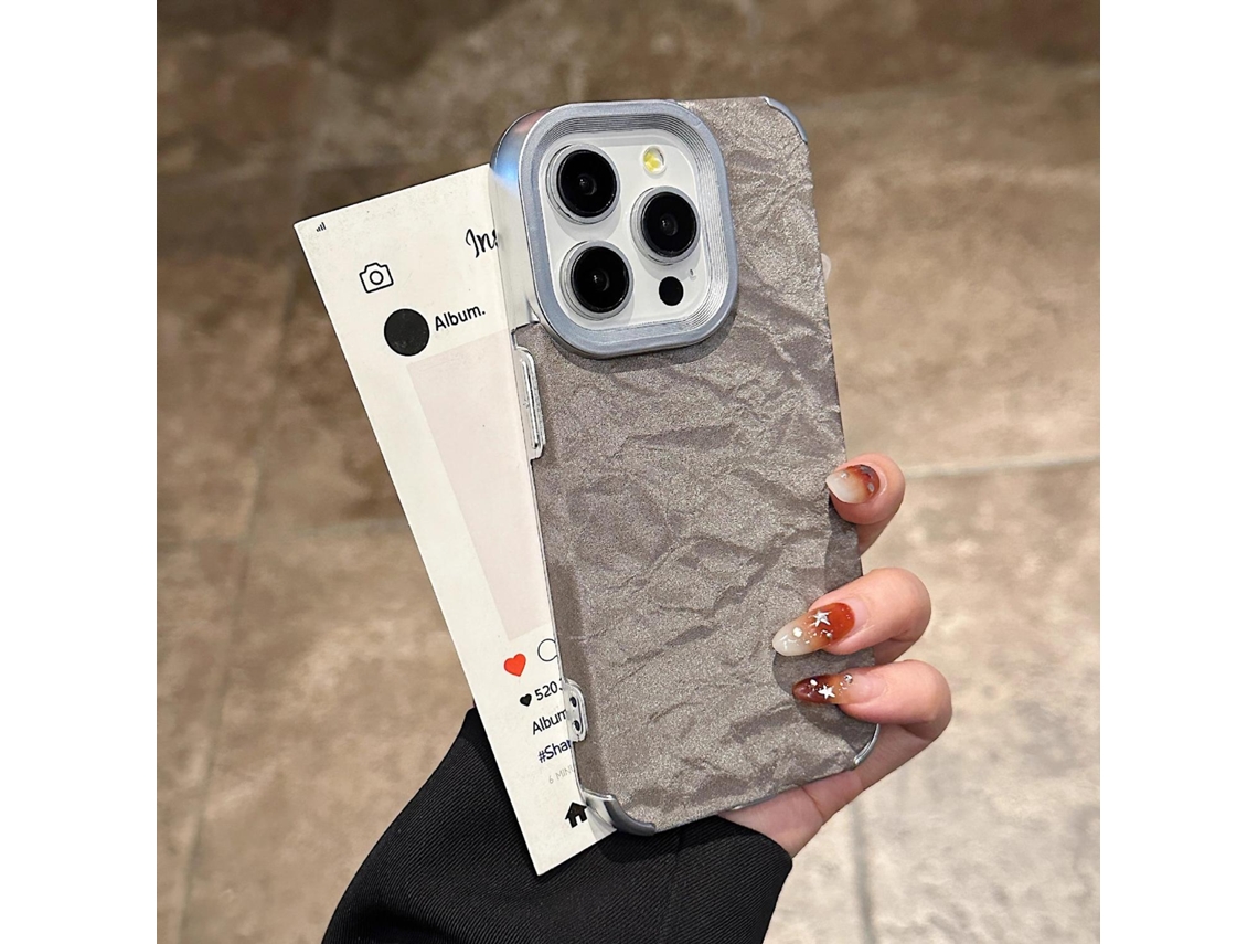 Capa Para Iphone 17 Cinza Com Acabamento Eletrogalvanizado, Cor Sólida, Estampa De Montanha De Neve, Simples E Resistente A Quedas