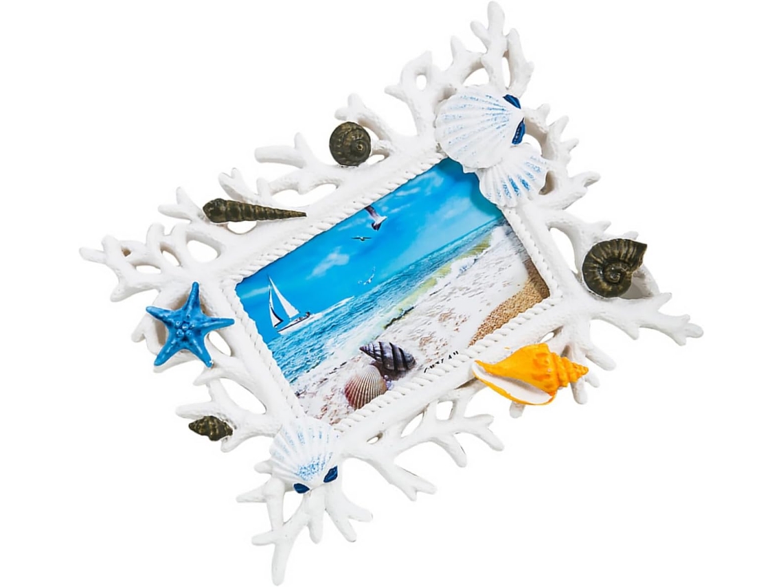 Porta Retratos Resina 15x10 Formato Concha Branca Criativo Decoração Mediterrânea Ideal Casamentos Presente GOKOCO