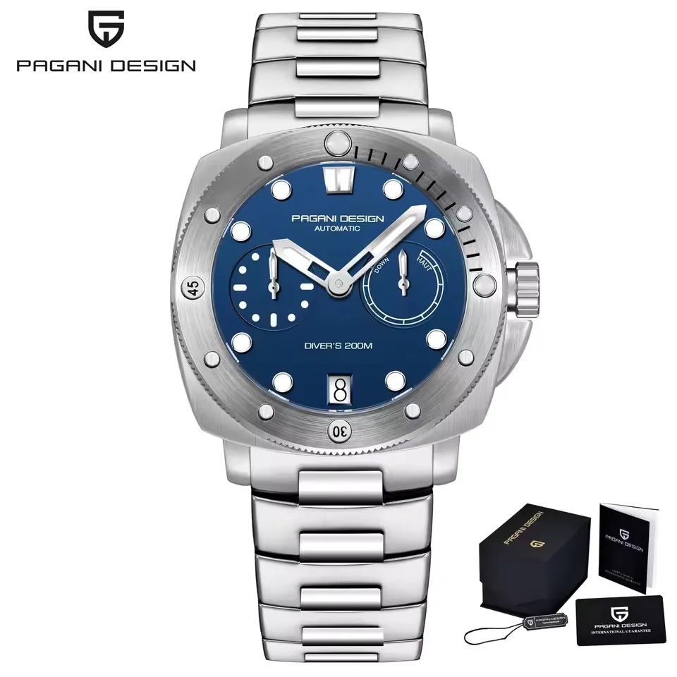 Relógio De Mergulho Mecânico Automático Masculino (azul Prateado), Resistente À Água, Com Luxuoso Cristal De Safira.