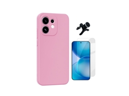 Kit Vidro Clearglass Capa Silicone Líquido Suporte Reforçado Phonecare Para Oppo Reno16 - Rosa
