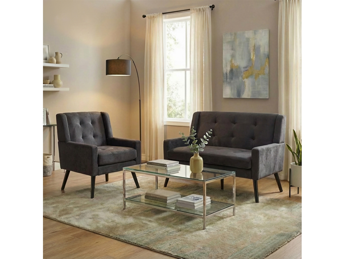 Conjunto Poltronas Destaque 2 Peças, Espuma Alta Densidade, Tecido Resistente, Pernas Madeira, Protetores Piso, Sala/escritório-ty