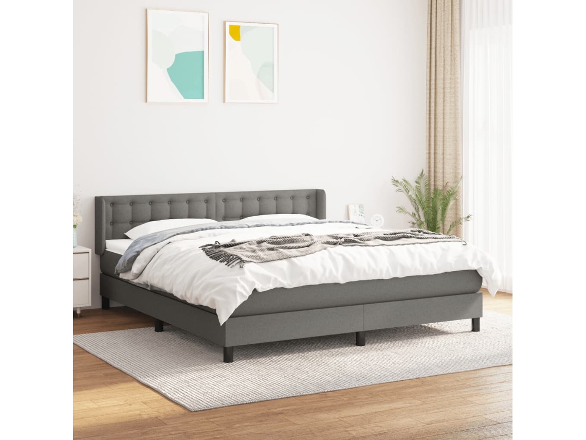 Vidaxl Cama Com Molas/colchão 160x200 Cm Tecido Cinzento-escuro