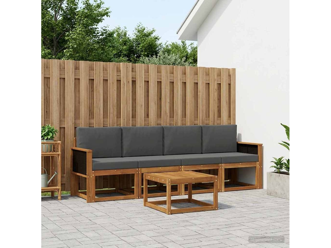 Vidaxl Conjunto De Sofás Para Exterior 4 Pcs Natural E Antracite
