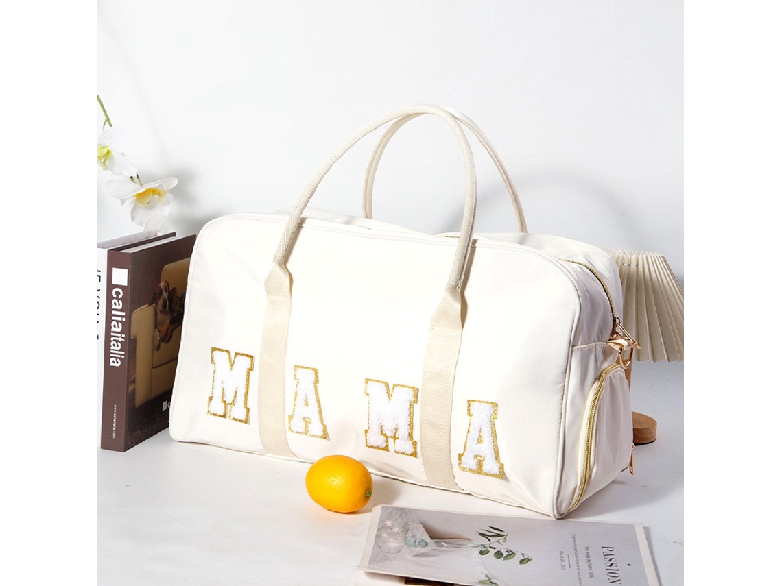 Bolsa AQUAFORGE Esportiva de Nylon Chenille Branco Bordado com Compartimento para Sapatos
