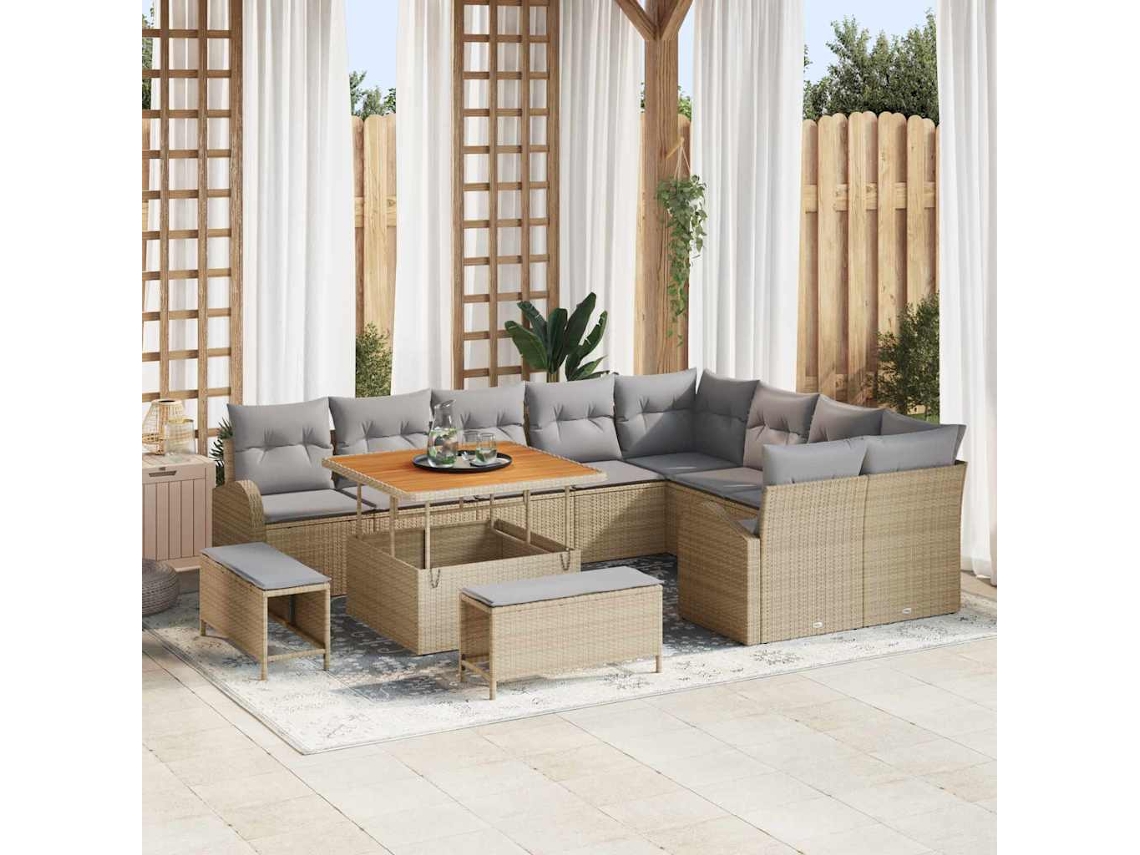 Vidaxl Conjunto De Sofá De Jardim 12 Pcs Bege E Cinza Claro