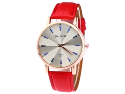 Relógio de quartzo casual unissex com pulseira de couro PU vermelha para homens e mulheres.