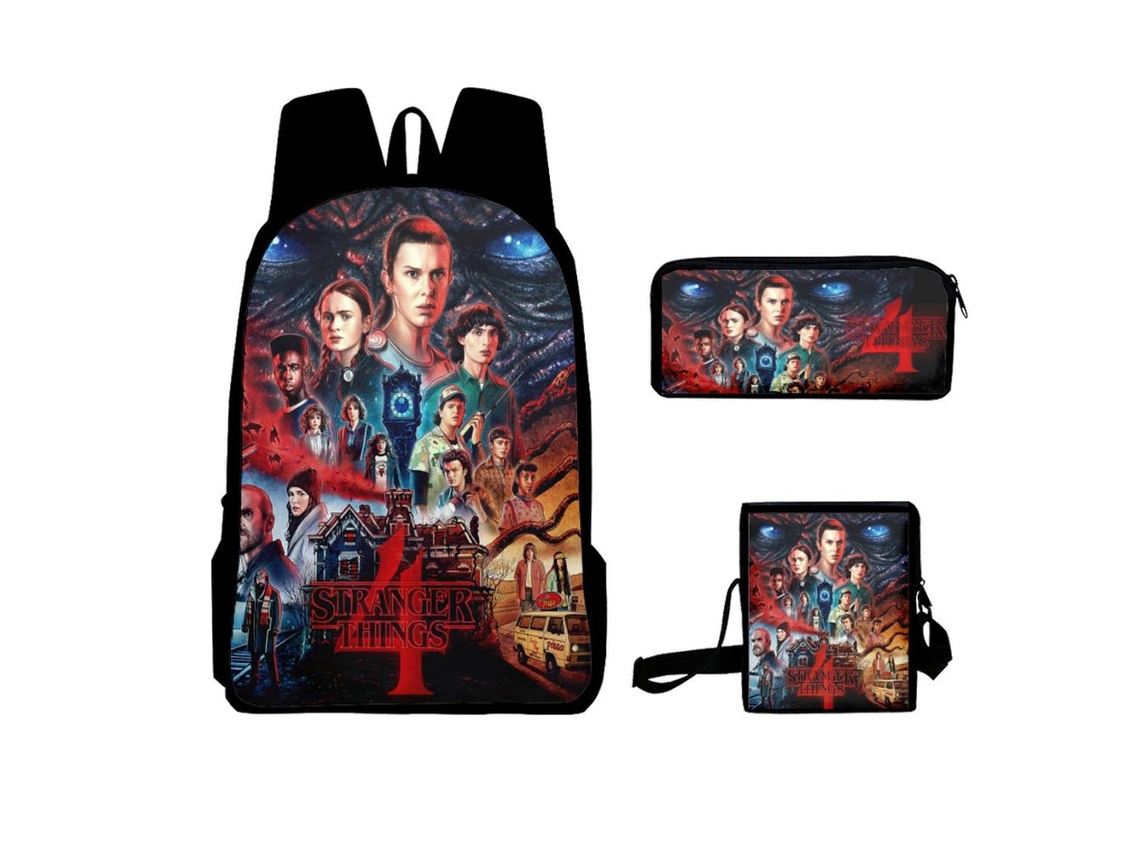 Ats conjunto de 3 Mochilas Infantiles para Crianças com Mochila Cartoon, Bolsa e Estojo para Escola, Viagens e Acampamento