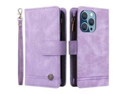 Capa Para Iphone 14 Pro Pele Sintética Anti-choque Com Porta-cartões Roxo