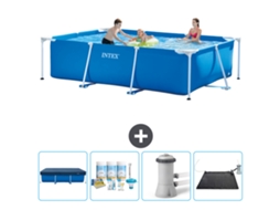 Piscina com Estrutura Retangular INTEX 300 X 200 X 75 Cm Azul Incluída Cobrir Pacote de Manutenção Bomba de Filtro de Piscina Tapete Solar