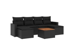 Conjunto de 7 Sofás para Jardim com Almofadões Vime Pe Preto MAISON EXCLUSIVE (7 pcs)