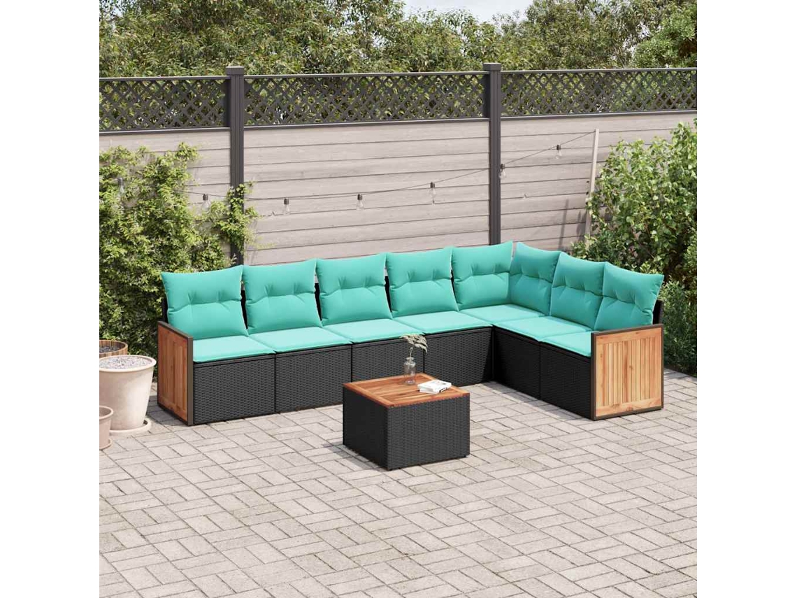 Vidaxl Conjunto De Sofá De Jardim Com 8 Peças E Almofadas Em Rattan Sintético Preto