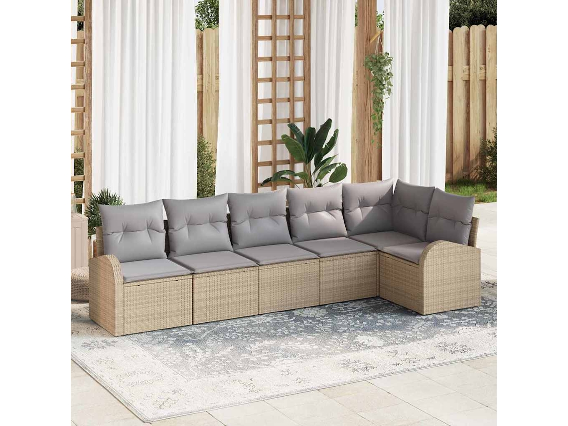 Vidaxl Conjunto De Sofá De Jardim 6 Pcs Bege Rattan Sintético
