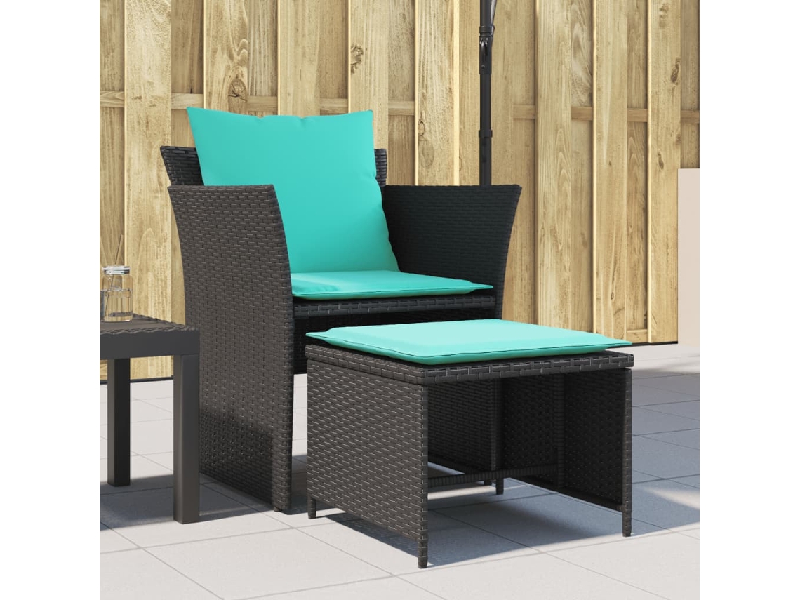 Vidaxl Cadeira De Jardim Com Apoio De Pés Vime Pe Preto