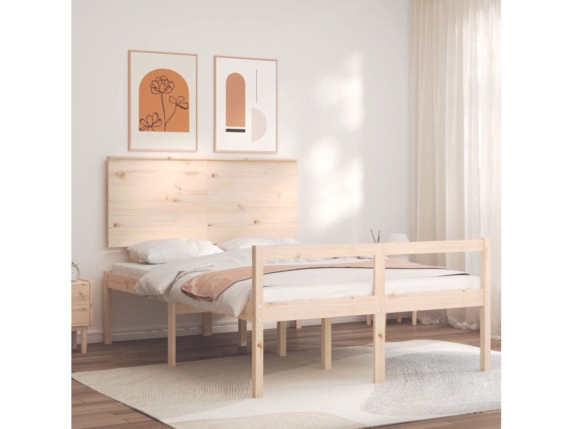 Cama Para Idosos Com Cabeceira 140x200 Cm Madeira Maciça