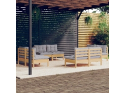 Vidaxl 8 Pcs Conjunto Lounge De Jardim + Almofadões Cinza Pinho
