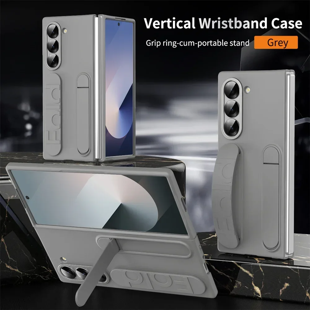 (cinza, Galaxy Z Fold7) Capa Para Celular Com Alça De Pulso, Suporte Dobrável Oculto, Feita De Silicone.