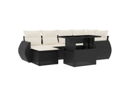Conjunto 7 de Sofás P/ Jardim com Almofadões VIDAXL Vime Pe Preto