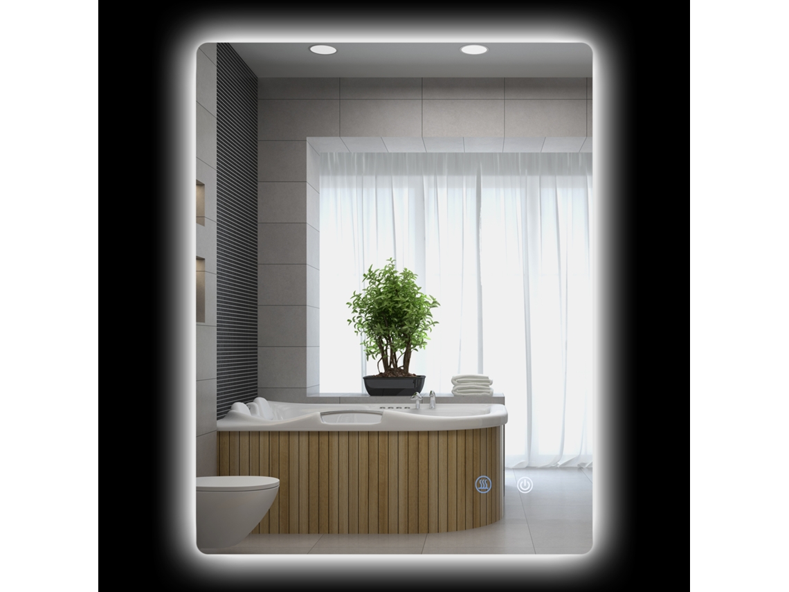 Espelho Banheiro Retangular Parede Led 80x60cm Brilho Ajustável