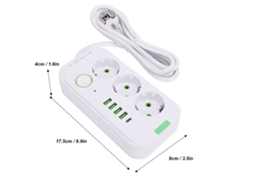 Laxiscreed Torpedo De Energia Europeu Com 3 Tomadas E 4 Portas Usb Para Carregamento Eficiente