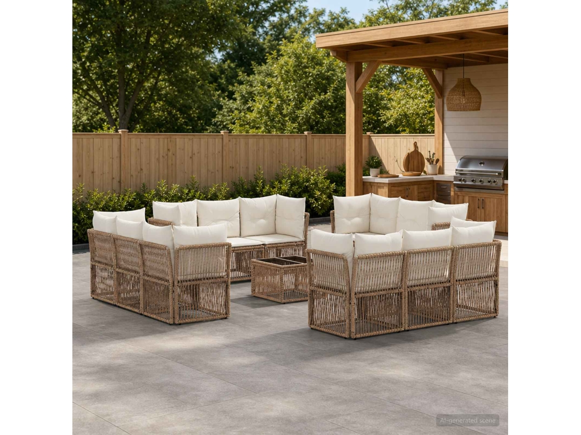 Vidaxl Conjunto De Sofá De Jardim 13 Unid. Bege Vime Pe
