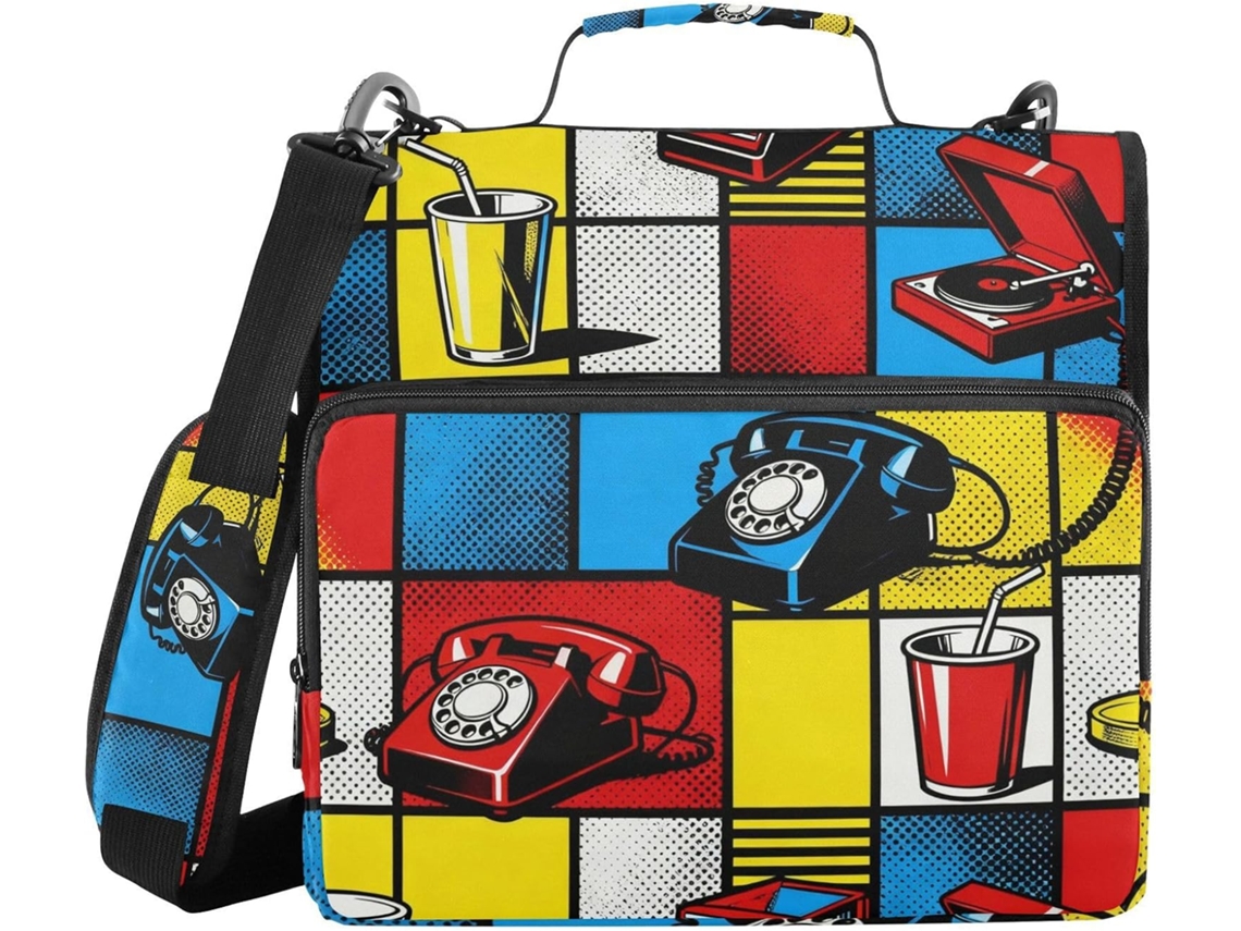 Pasta De 3 Argolas Com Alça E Ombro Removível Bolso Zíper Bolsa Guardar Documentos Escritório Escolares