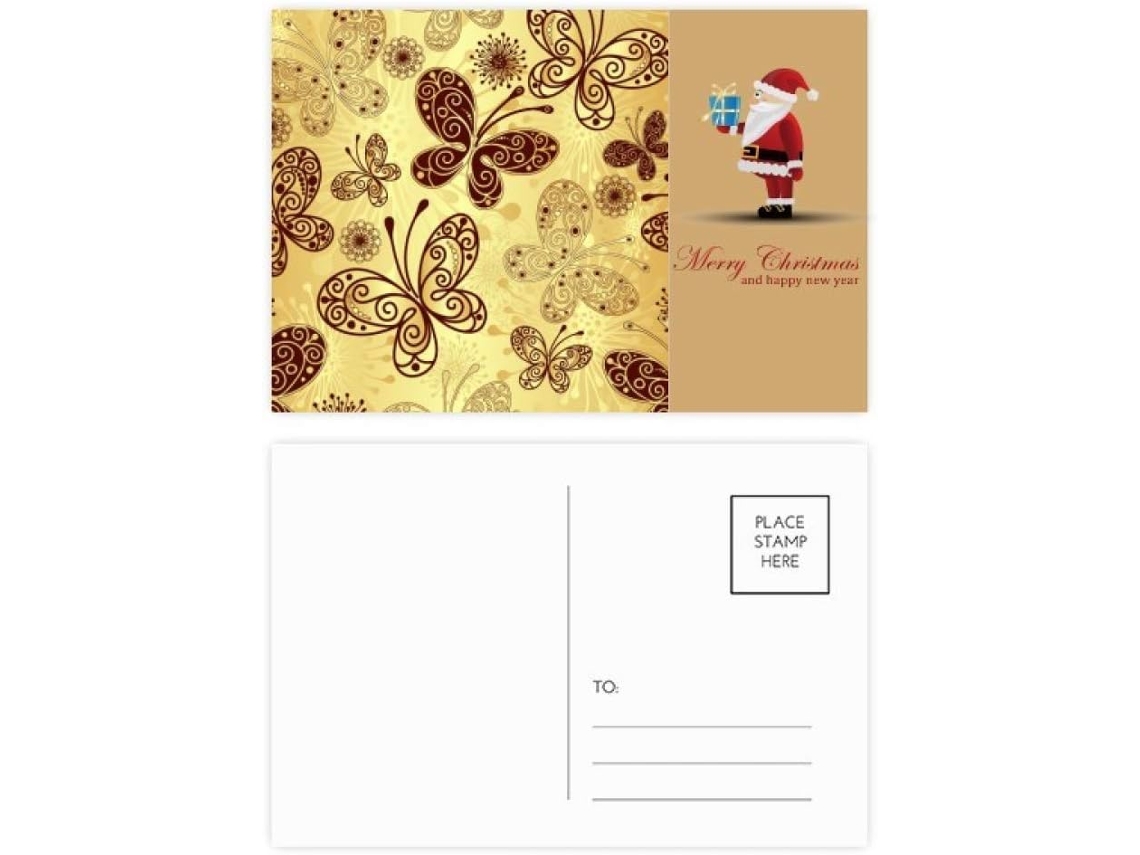 Conjunto de 20 Cartões postais com Papai Noel e Borboletas Amarelas Amarelo 14,6 X 9,8 Cm