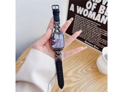 Bracelete para Apple Watch 42/41/40/38mm Híbrida Couro e Metal, Formato V Preto XIAOMOYU
