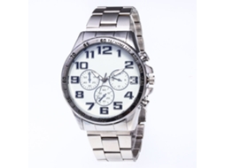 Relógio de pulso masculino elegante com pulseira de aço, mostrador redondo e mecanismo de quartzo.