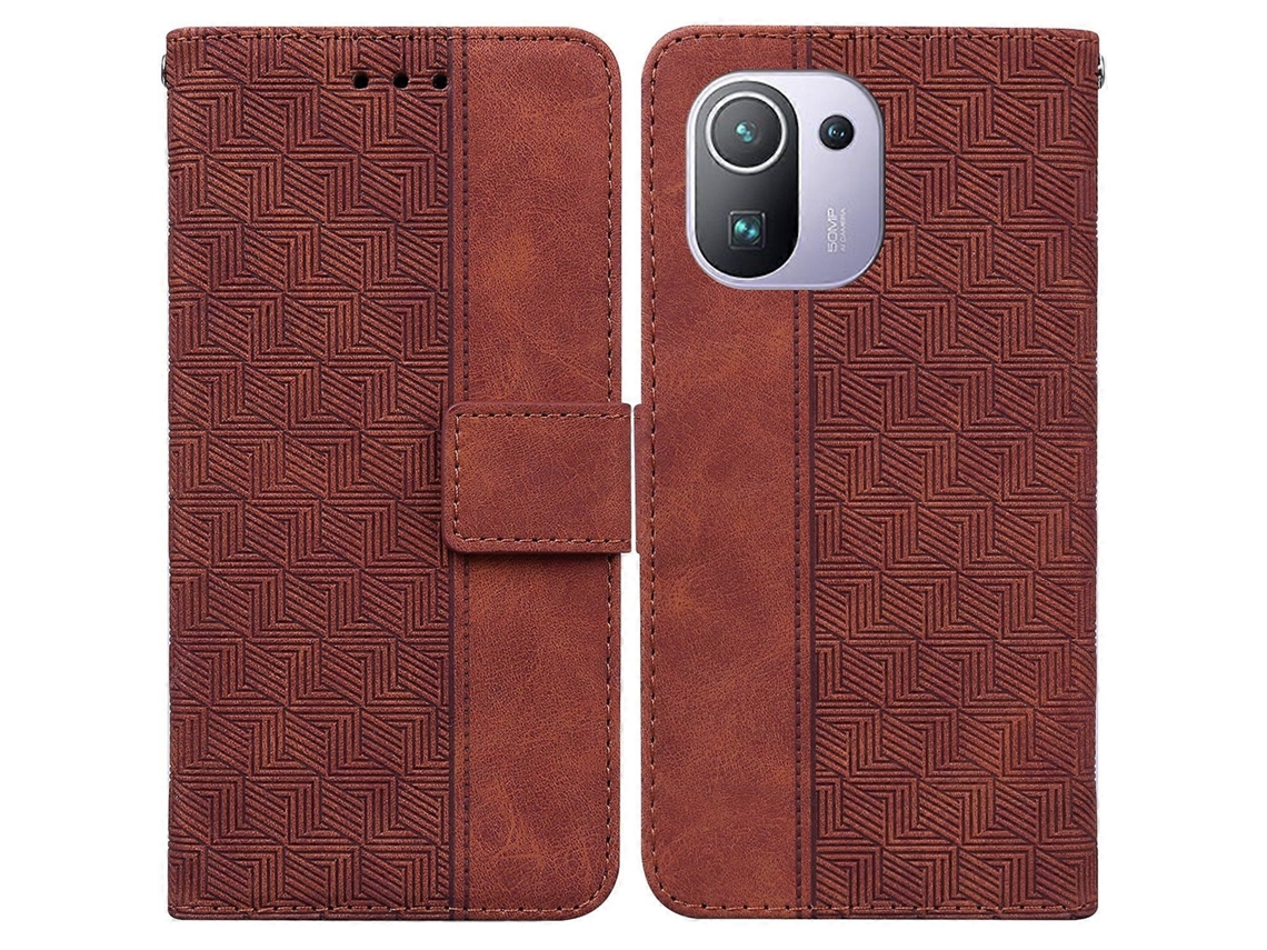 Capa De Celular Xiaomi Mi 11 Pro Em Couro Com Relevo Geométrico