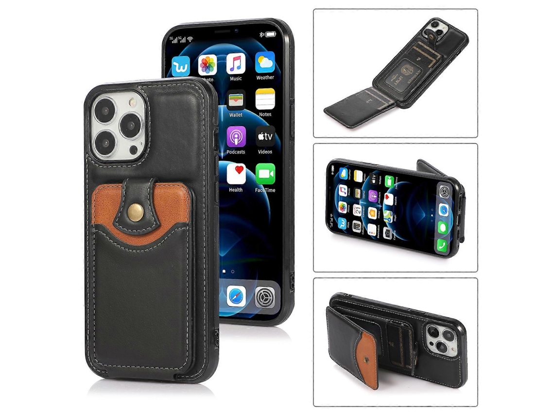 Capa Tipo Carteira De Couro Macio Para Iphone 13, Preta