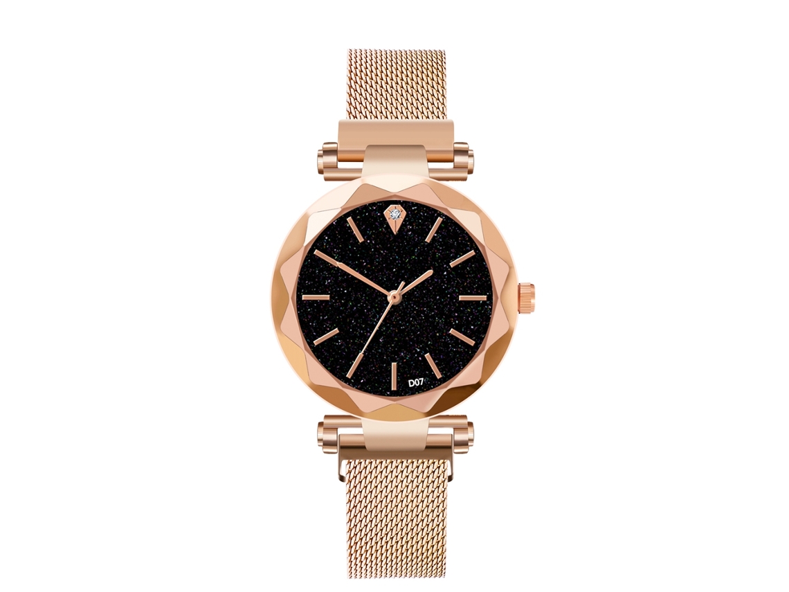 Relógio de pulso masculino casual, em aço inoxidável, com mecanismo de quartzo e acabamento em ouro rosa.