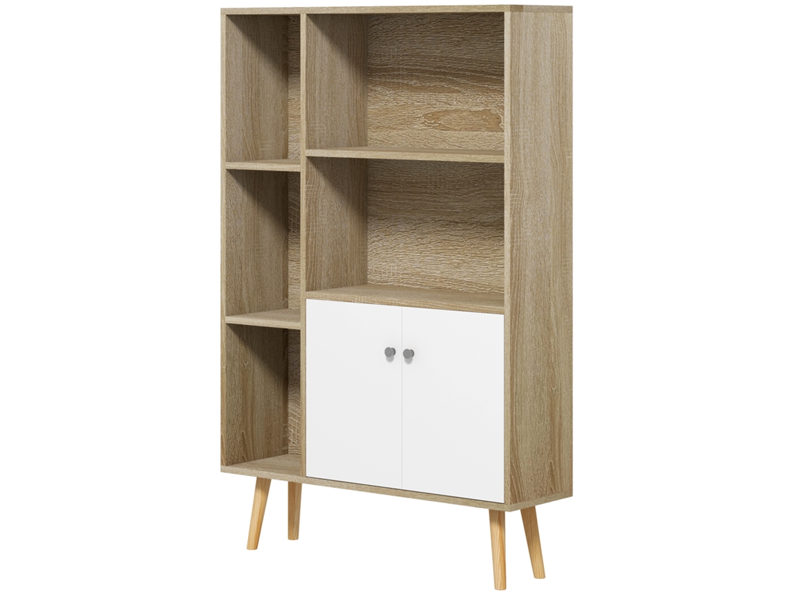 Estante Armazenamento 80x23,5x123h Com 5 Nichos E 2 Portas, Pernas Inclinadas