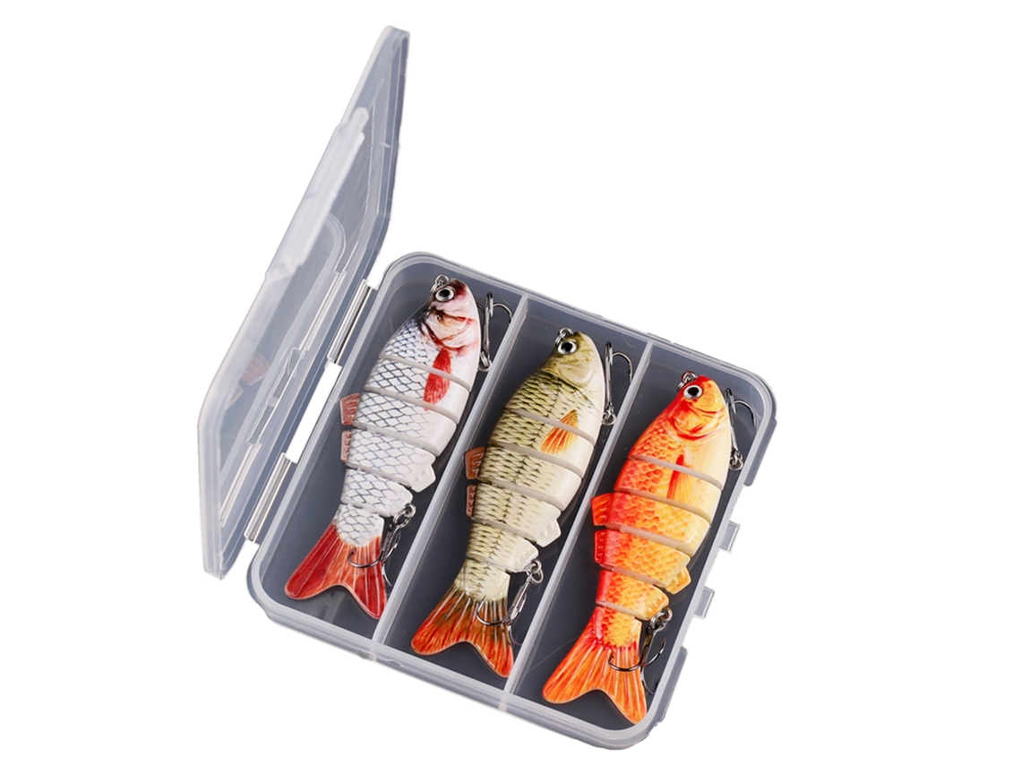 Isca de Pesca para Bass Trout 6 Segmentos com Gancho Triplo