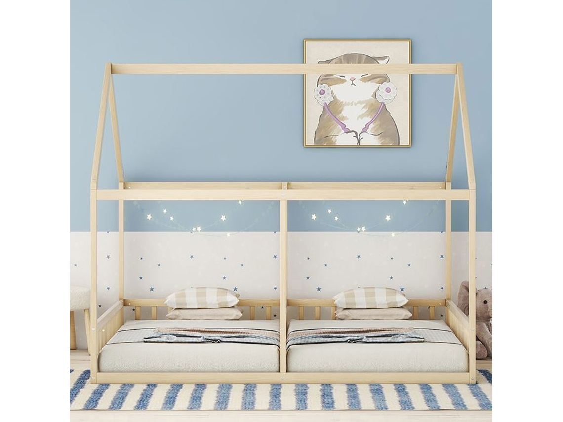 Cama Infantil - Pugsdrly - Casa - 90 X 200 Cm - Pinus + Mdf - 2 Em 1