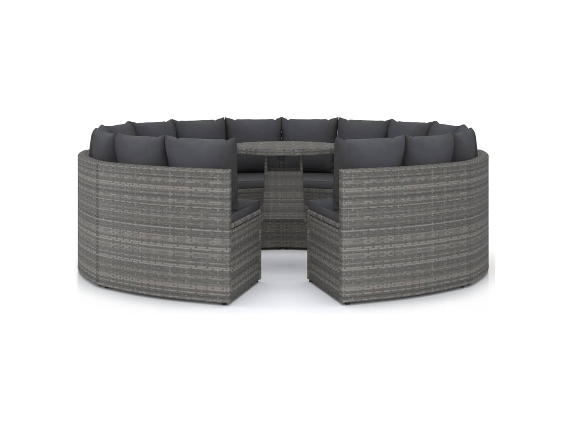 Maison Exclusive - 9 Pcs Conjunto Sofás De Jardim C/ Almofadões Vime Pe Cinzento
