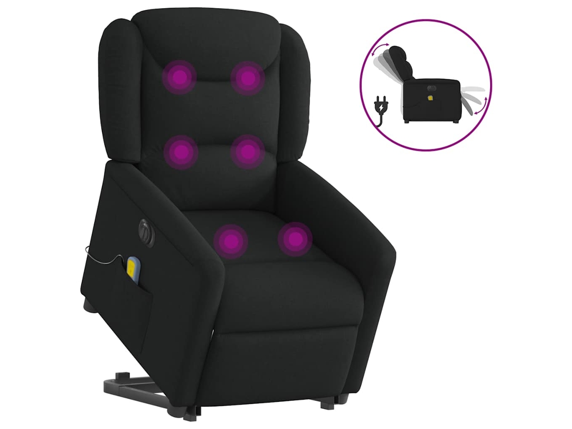 Vidaxl Poltrona Elétrica Elevatória Massagens Tecido Preto