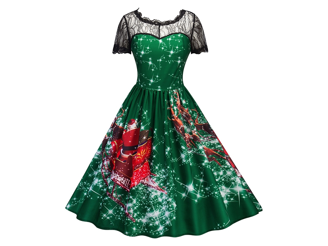 Vestido Midi Laxiscreed Verde Com Laço Hollow, Detalhe Natalício, Cauda, Tamanho S Para Ocasiões Festivas