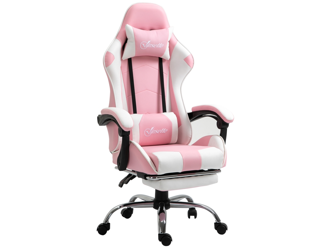 Cadeira Gaming Rosa 64x67x119 127cm Reclinável Giratória Apoio Cabeça Pés Almofada Lombar ZIWEI STORE