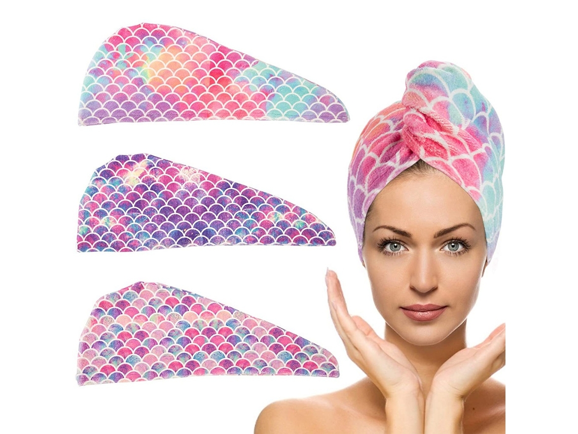 Toalha De Cabelo Em Microfibra, Com Fixação Prática Para Secagem Rápida Elysve