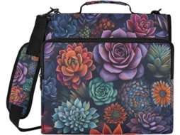 Bolsa Colorida Com Estampa De Suculentas, Organizador Com Zíper Escola E Trabalho, Fichário De 3 Argolas Com