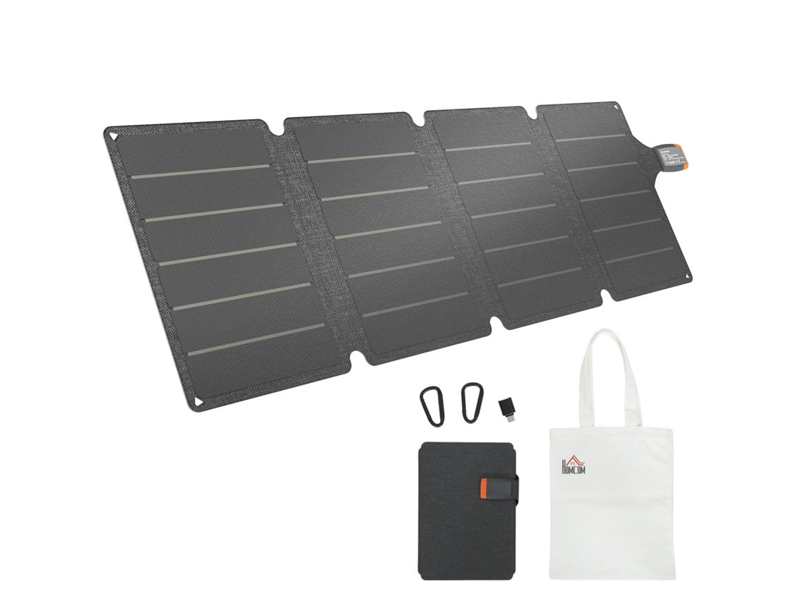 Carregador Solar Dobrável BTFORUS 36w com conexão USB-C, impermeável IP67, cinza