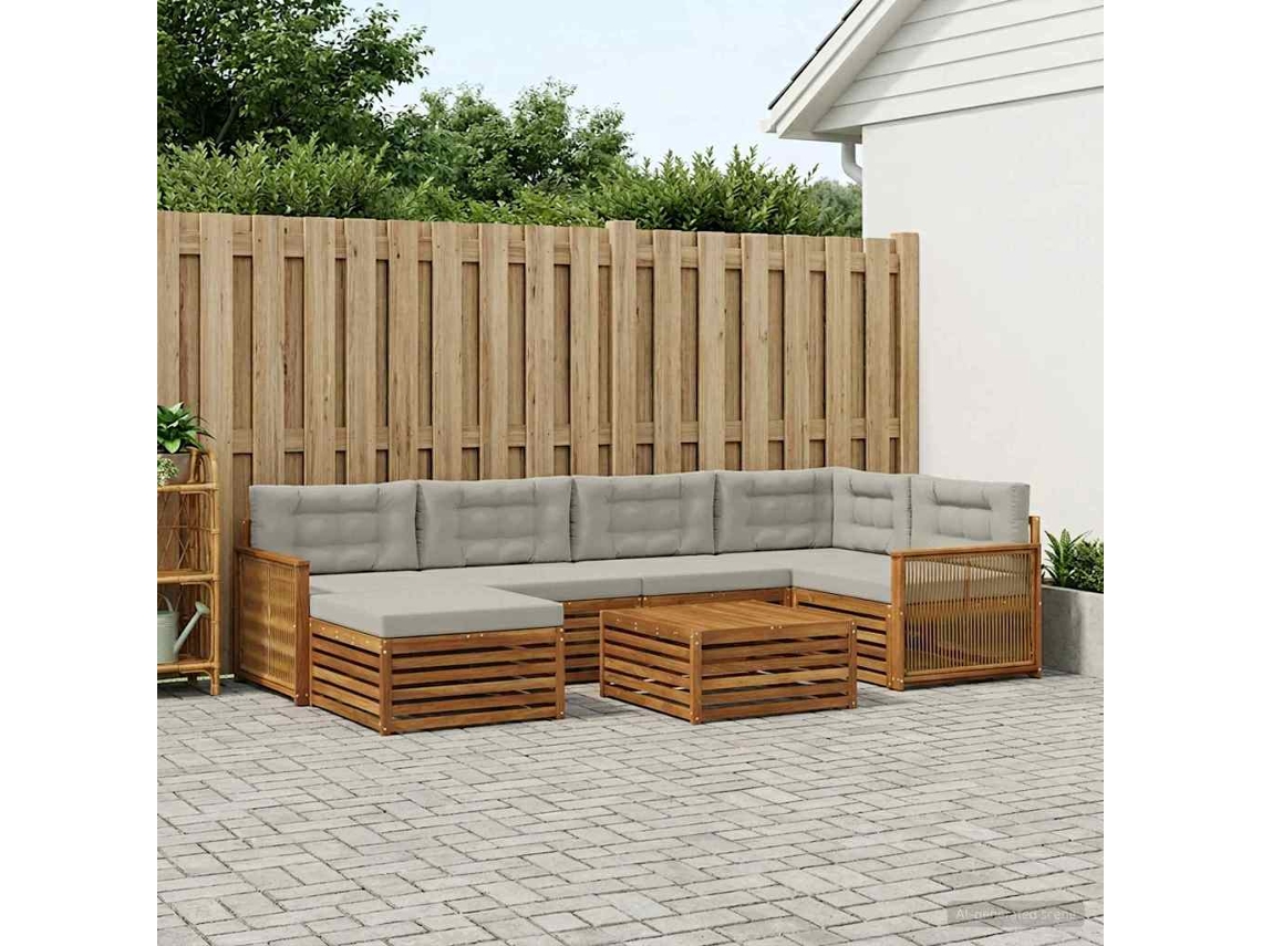 Vidaxl Conjunto De Sofás Para Exterior 7 Pcs Natural E Cinzento-claro
