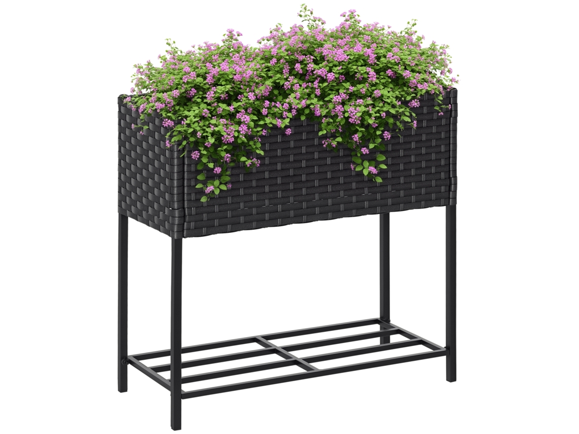 Cama Elevada. Flor. Prateleira Profunda. Estrutura Metálica/poliéster de Vinagre. 70 X 30 X 70 Cm. Marrom Escuro Ge